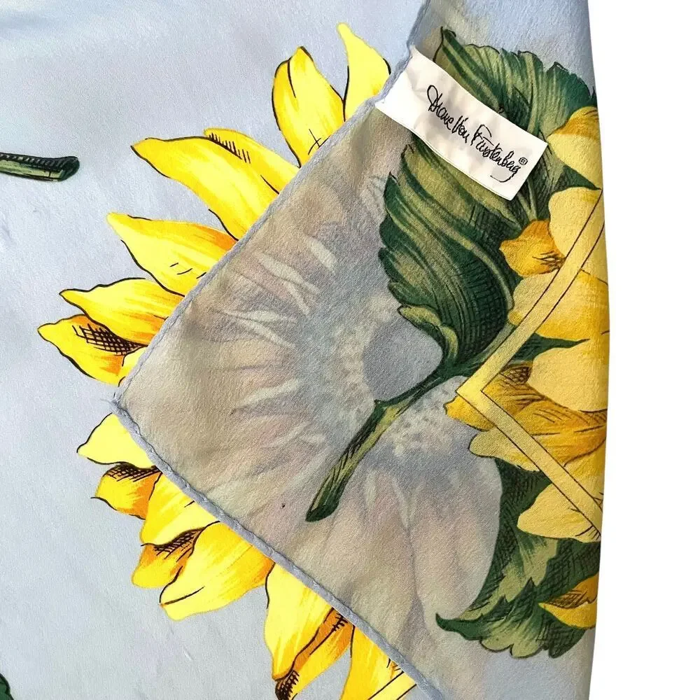Vintage Diane Von Furstenberg Sunflower DVF Signed Lightweight Silk Square Scarf